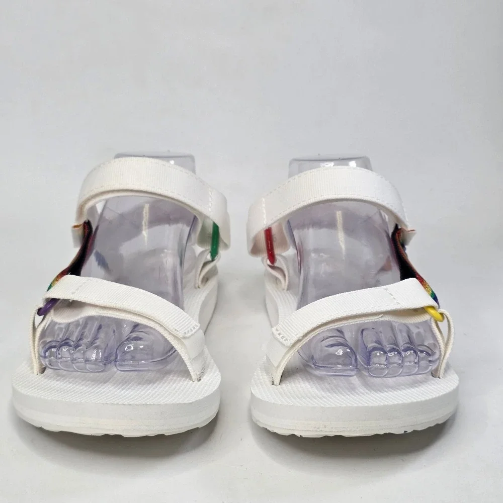 Teva Original Universal Pride Sandals Women's Size 9 White Rainbow Straps Shoes